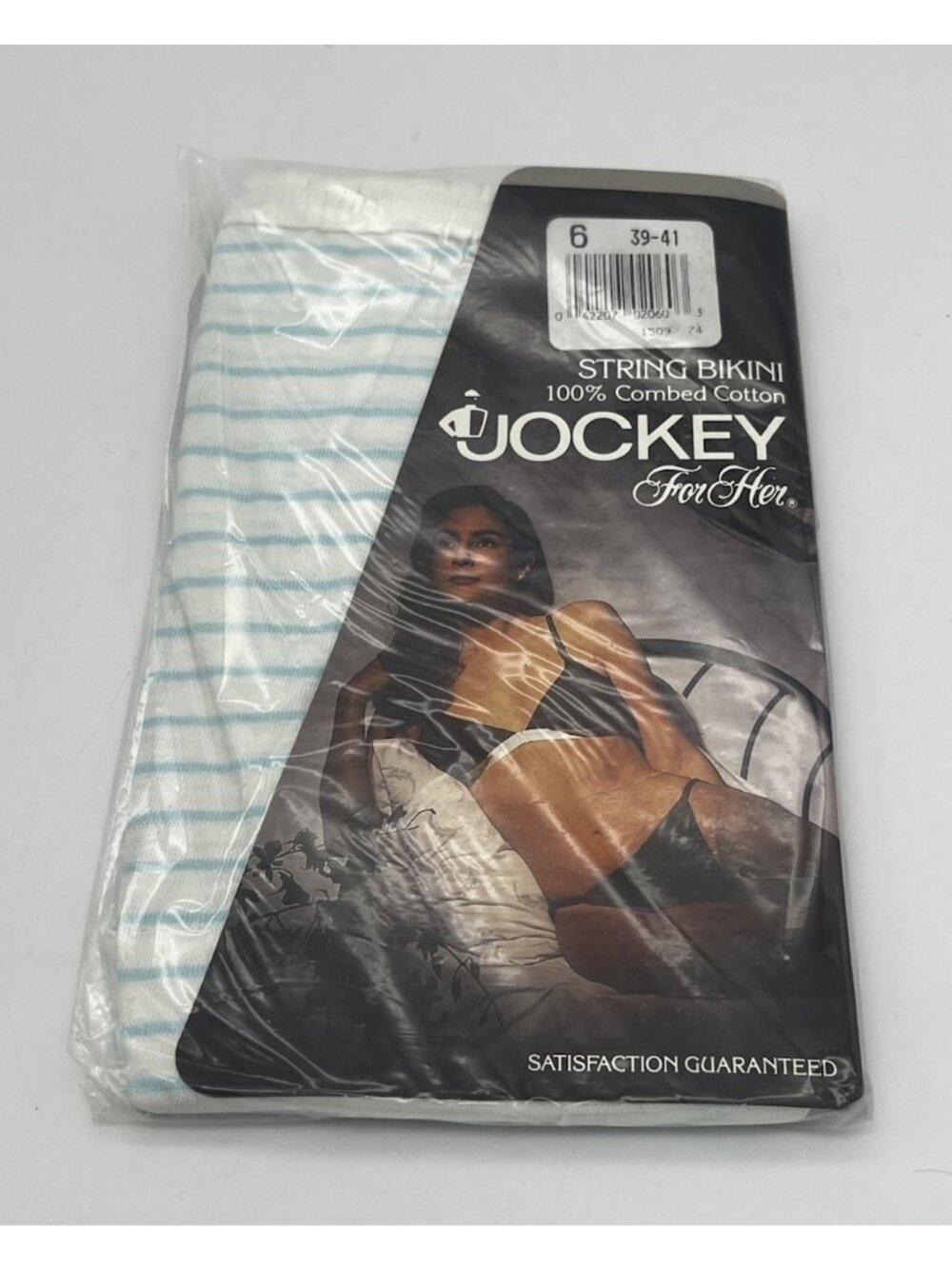 Vintage 1989 Jockey for Her String Bikini 100% Cotton Striped Size 6 39-41 1509